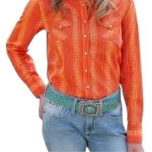 Cruel Denim Orange Western Button-Up Shirt Southwestern Cowgirl Medium